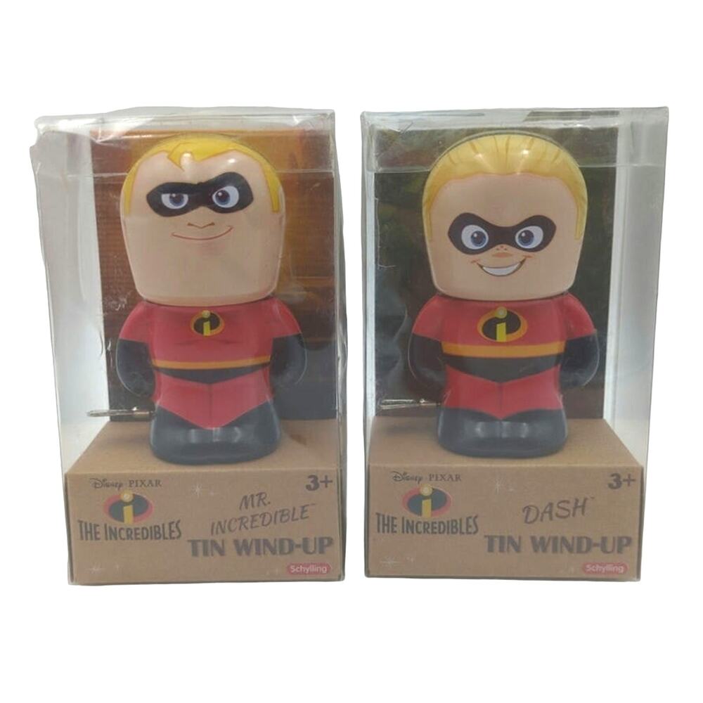 Disney Pixar The Incredibles Tin Wind-Ups Toys Mr. Incredible & Dash Bundle Lot